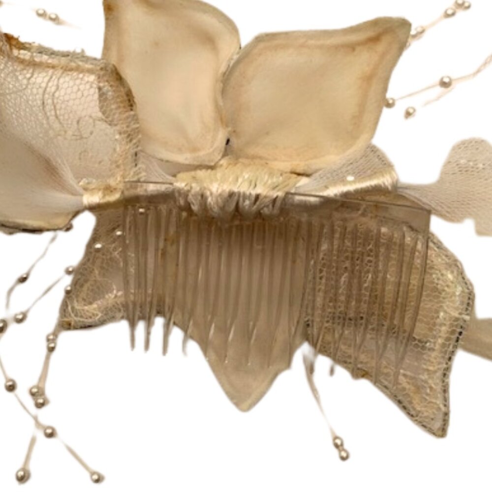 Vintage Silk Tulle Sequin and Pearl Bridal Hair Comb - Picture 3 of 6